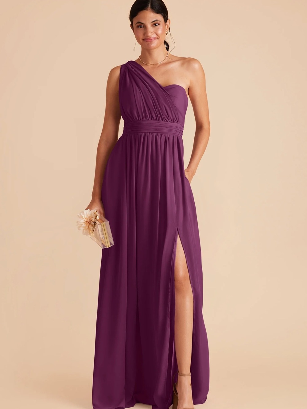 Women's Strapless Bridal Evening Gown Grace Dress Chiffon-Fig